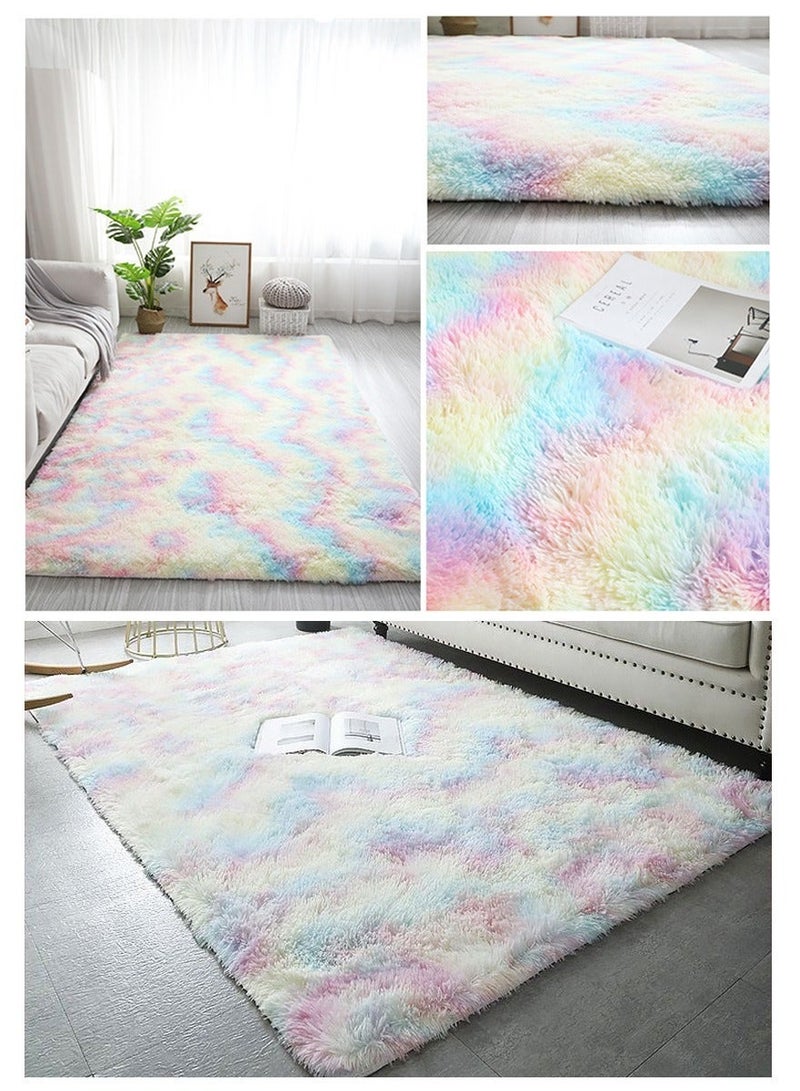 WangPangZi Abstract soft living room and bedroom rug - luxurious floor mat with non-slip backing, 1.7-inch thickness, safe for children and pets, easy to clean (Colorful Gradient Design) - Image 4